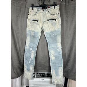 Makobi Prado Biker Jeans With Rip & Repair Light Wash (RECUT) Men’s S 30 x 32